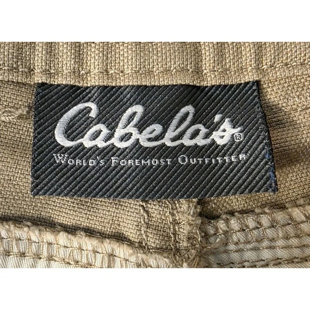 Cabelas Hiking Pants Mens 40X30 Spell Out Logo Cargo Beige Lycra T400 Work Camp